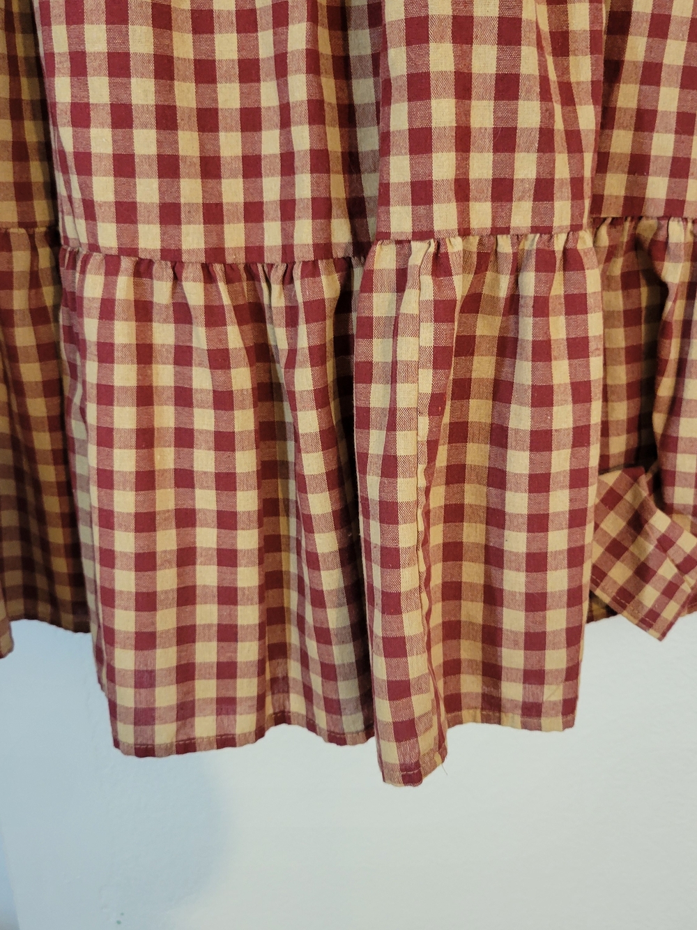 Cider Burgundy and Cream Gingham Tiered Midi Skirt - Picture 3 of 6